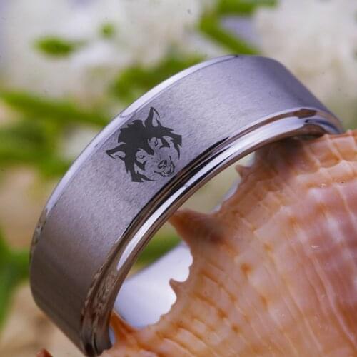 Lone Wolf Head Ring Classic Men 8mm Silver Step Tungsten Wedding Band Anniversary Gift Party Ring Drop Shipping Jewelry