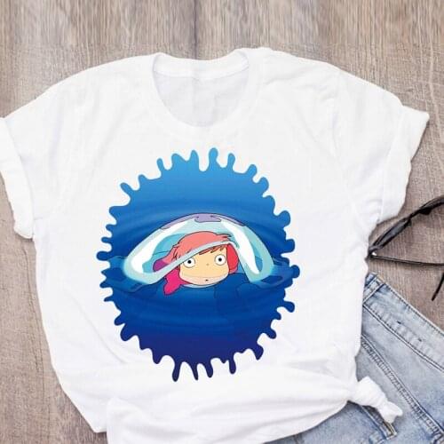 Summer Short Sleeve Chewing Funny Tshirt Tops Women T-shirt Female Tee Ponyo Hayao Miyazaki Studio Ghibli Womens T Shirt