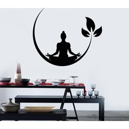 Meditation Pose Wall Decal Buddhism Yoga Studio Gym Interior Decoration Vinyl Wall Stickers Leaf Mural Art Removable S797