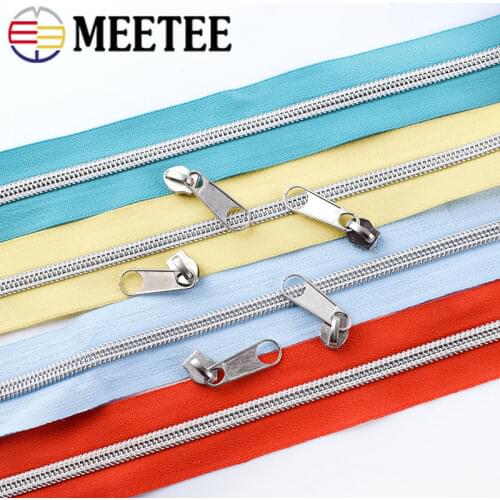 Meetee 5/10Meters 5# Color Nylon Coded Zipper Coil Code Zip+ Slider Head for Luggage Clothing DIY Textile Sewing Accessories