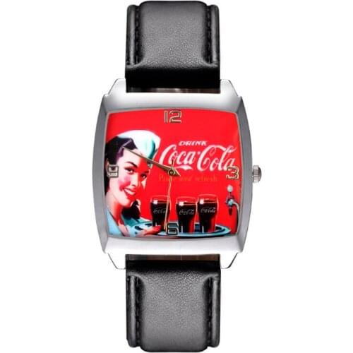 Cartoon flight attendant style Rectangle dial Childrens Womens Kids Student boys girls Quartz Leather strap Wrist Watch JD44