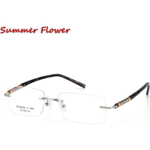 Men Rimless Glasses Fashion Design Eyewear Flexible Temple Light Eyewear Plastic Screws Mens Frame