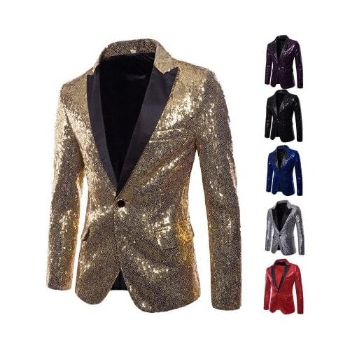 2020 Gold Shiny Mens Blazer Slim Fit Graduation Party Prom Suit Jackets for Men Fashion Performance Jacket Singers Stage Coat