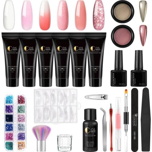 COSCELIA Poly Nail Gel Set For Nail Extension Nail Tips Glitter Builder Gel Kit Liquid Solution Nail Art Decoration Manicure kit