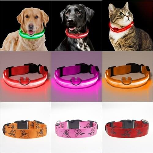 Cheervivi Nylon LED Pet Dog Collar Cat Flashing Collar Outdoor Anti-lost Night Safety Anti-Loss Avoid Car Accidents Light Collar