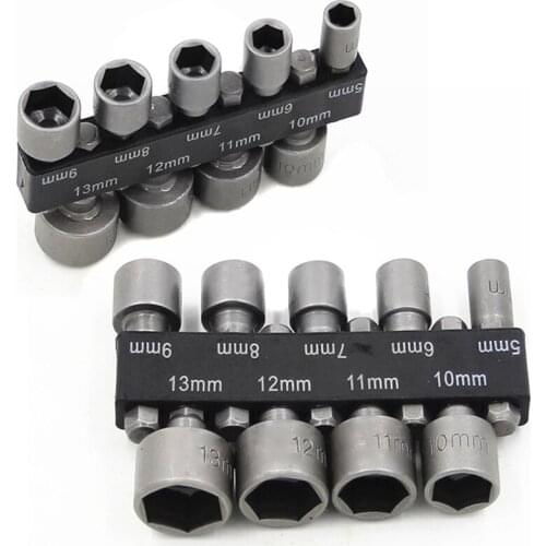 New 9PCS 5-13mm 1/4" Hex Shank Power Nut Driver Drill Bit Metric Socket Wrench Screw