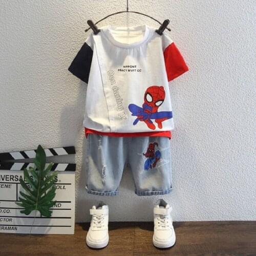 Disney Marvel Spider-Man The Avengers Boys Summer Suit New Childrens Short Sleeved Shorts T - shirt Baby Kids
