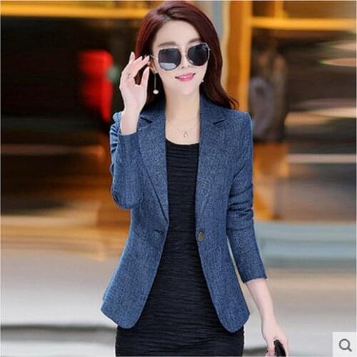 The New Slim fit Autumn Spring Womens Blazer Elegant fashion Lady Blazers Coat Female Big S-4XL metal button code Jacket Suit
