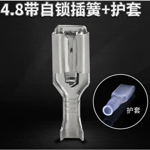 100pcs 4.8mm Faston Crimp Terminal Female Connector With Transparent Sheath Inserted Spring 4.8 mm Self-locking Plug Insulator