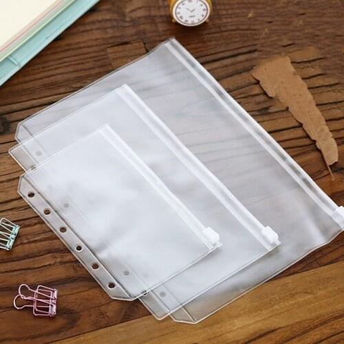 A5 A6 A7 File Organizer Storage Folder Standard Transparent PVC Loose Leaf Pouch with Self-Styled Zipper Filing Binder Document