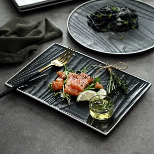 Nordic style steak flat plates high-end Western restaurant plate Black and white rectangular ceramic dish household tableware