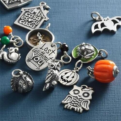 Halloween Charms For Jewelry Making Stainless Steel 3D Stereo Owl Pumpkin Bat Ghost Pendant Necklace Bracelet Decor Cosplay Gift