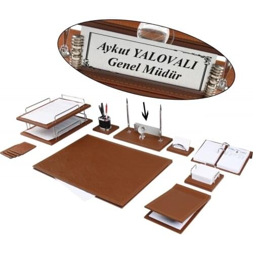 Zenia Luxury Leather Desk Set, Desk Pad Set with Name Plate, Double Tray , Desk Organizer, Office Accessories, Desk Accessories