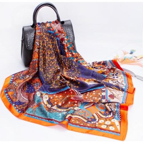 Silk Scarf Women Spring Imitation Silk Print Scarf Tree of Life 90x90cm Large Square Scarf