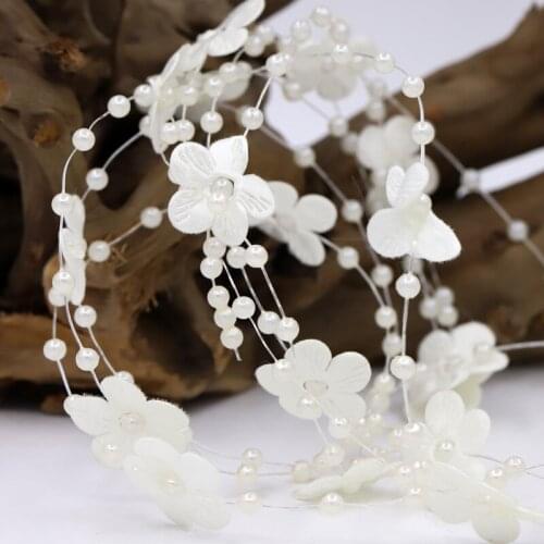 30 Meters/roll Cloth Flower Line Connection Imitation Pearl Beige White DIY Handmade Clothing Accessories Wedding Decoration