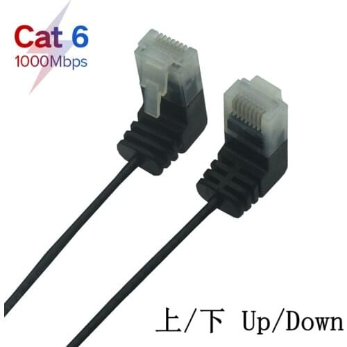 Ultra Slim Cat6 Ethernet Cable RJ45 Right Angle UTP Network Cable Patch Cord 90 Degree Up Down Angled Cat6a Lan Cable 25cm 1m 3m