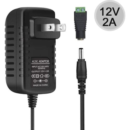 LED Strip Lights, 2.1mm X 5.5mm DC12V 2A Power Supply Adapter, AC100-240V to DC12V Transformers, Switching Power Supply for 12V