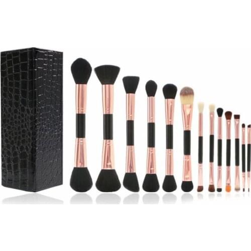 High quantity soft synthetic hair double end powder brushes 13pcs makeup brush set with PU barrel