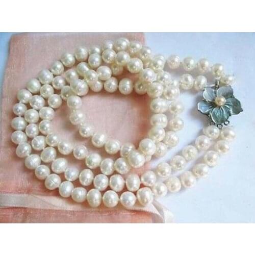 Jewelry Pearl Necklace 8-9mm white freshwater pearl 2 strands baroque beads necklace Free Shipping