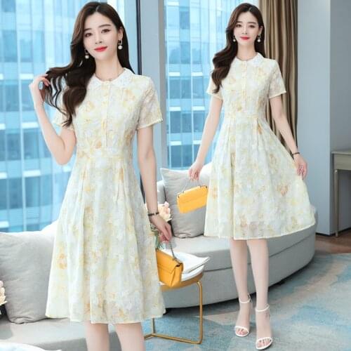 Women Midi Floral Light Yellow Dress Summer 2021 Runway Elegant Vintage Korean Fairy Slim Casual Vacation Party Night Vestidos