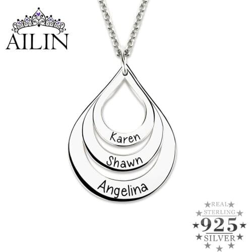 AILIN Family Series of Necklace Women Silver 925 Water Drop Shape Custom Name Characters Necklace Personalized Jewelry Gifts