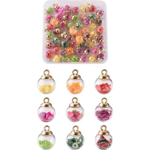 1 Box Transparent Glass Globe Pendant Sets with Glitter Sequins inside and CCB Plastic Cup Peg Bails Round Mixed Color Charms fo