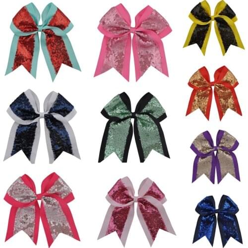1Pc 8 Inch Fashion Sequin Bows Cheerleading Bow With Clip 2 Color Patchwork Hairpins School Kids Headwear Hair Accessories