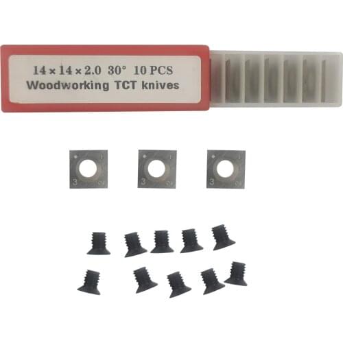 10Pcs 14mm Square Straight Carbide Cutter Insert with 10Pcs M610mm Screws for Wood Working Spiral/Helical Planer Cutter Head