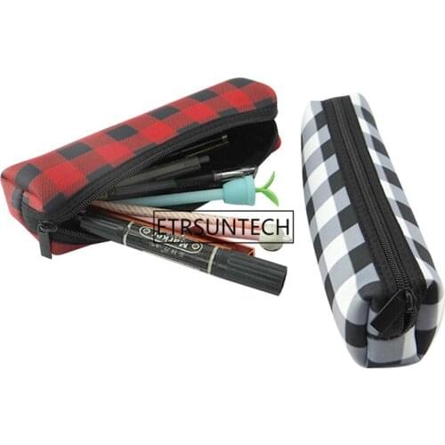 100Pcs/Lot Red Plaid Makeup Bag Wholesale Blanks Buffalo Check Cosmetic Bag Long Size Neoprene Pencial Case Wholesale