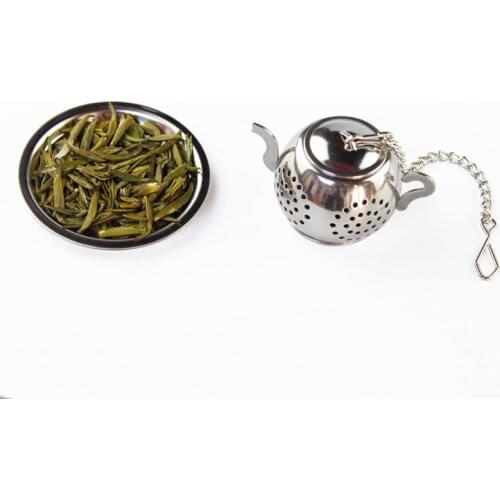 2pcs Creative Teapot Shaped Stainless Steel Fine Mesh Tea Strainer Filter/ Infuser with Drip Tray Cartoon Cute Tea Accessories