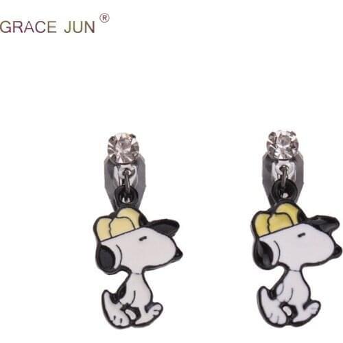 2018 New Arrival Vintage Black Rhinestone Enamel Dog Shape Clip on Earring for Kids Charm Cute Small No Pierced Earrings Bijoux