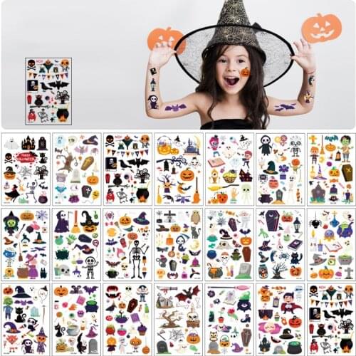 2021 Halloween Tattoo Stickers Kids Cartoon Waterproof Carnival Party Diy Trick Or Treat Party Boo Happy Halloween Party Decor