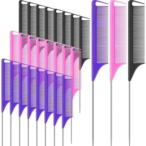 24 Pieces Pintail Comb Rat Tail Comb Hairdressing Styling Comb Teasing Comb Parting Sectioning Comb Anti-Static Heat Resistant