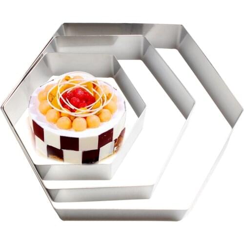 6 INCH 8 INCH 10 INCH Cake Mold Stainless Steel Cake Cutter Hexagon Shape Silver Molding Mousse Circle Baking Tools for Cakes