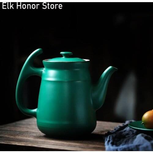 660ml Retro Ceramic Large Capacity Teapot Green Handle Jug Flower Tea Cups Single Teakettle Make Tea Kettle Household Teaware