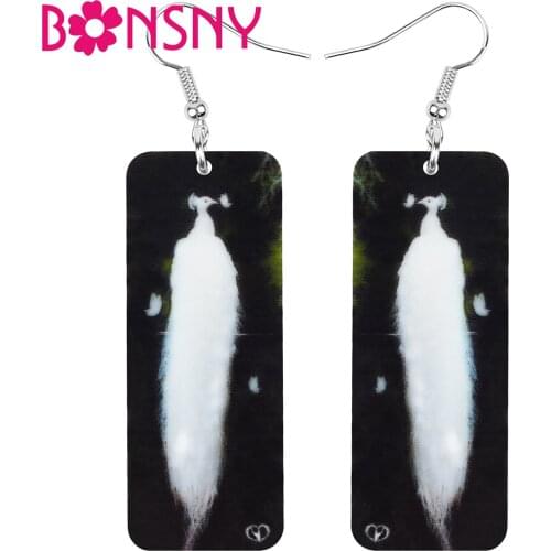 Bonsny Acrylic Rectangle White Peacock Earrings Long Bird Animal Dangle Drop Jewelry For Women Girls Kid Trendy Gift Decoration