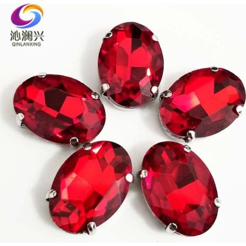 Free shipping red oval shape High quality Glass Crystal flatback sew on claw rhinestones,Diy/Clothing accessories SWT06