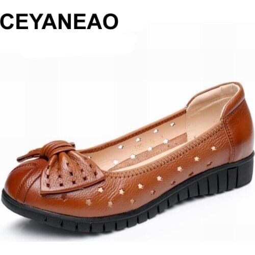 CEYANEAO Plus size 34-43 women genuine leather flat shoes woman work shoes newest fashion female casual single shoes women flat