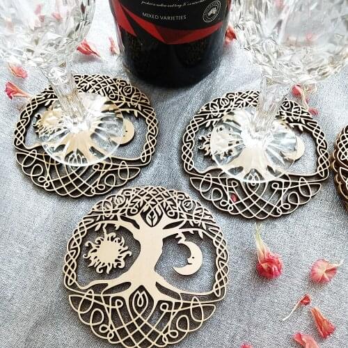 Wooden Beverage coasters，Wooden Coasters Flower Of Life , Drink Holder Wood Gift, Water Harmoniser Spiritual Beermat