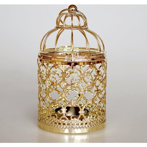 European Style Hollowed Iron Candlestick Gold Plating Bird Cage Decoration Christmas Candle Stand Wedding Props Home Decor
