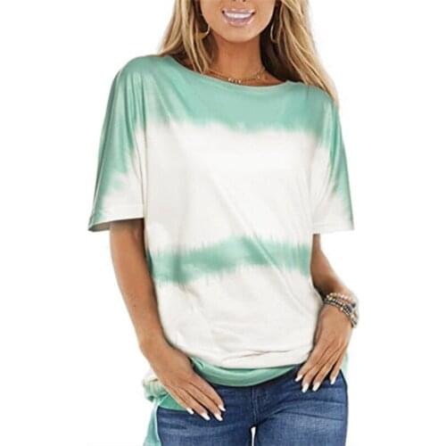 Women Tie Dye Casual O Neck T-Shirt Female Gradient Short Sleeve Cotton Loose Tshirts Summer Patchwork Leisure Tees Tops 5XL
