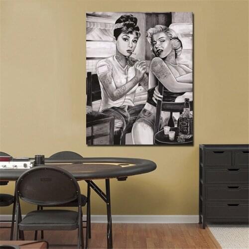 JQHYART MARILYN MONROE & AUDREY HEPBURN - TATTOO POSTER - SEXY VINTAGE Painting Wall Pictures No Framed