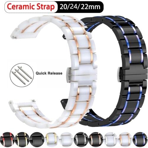 20mm 22mm 24mm Ceramic band For Samsung galaxy 3 active 46mm 42 Watch For Amazfit Pace/Stratos 2 /Bip Smart ceramic Luxury strap