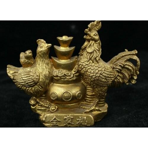 10CM collect China Old Brass Bronze copper Handmade Animal chicken Statue