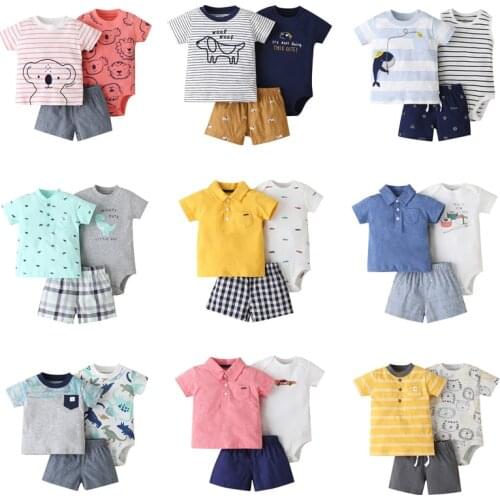 3pcs Childrens Clothing Set Cartoon Short Sleeve T-Shirts Tops+Pants +rompers Toddler Kids Outfits Baby Boys Girls Clothes Set