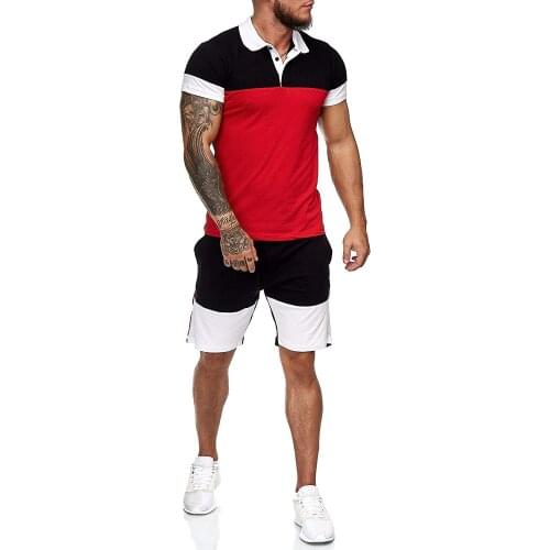 2021 Fashion Color Matching Summer Sports Set Men Beach Lapel POLO Shirts Shorts Suit Mens Casual Fitness Short-sleeved Shorts