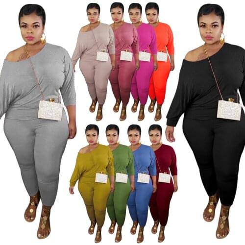 Sexy Casual Long Sleeve Sets Women Plus Size 2 Pieces Set Solid Color Pullover Top +Long Pants Womens Tracksuit Set Fall Suits