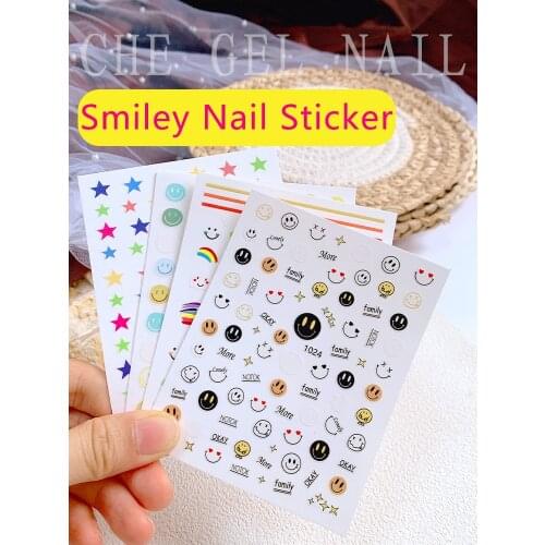 Korean Nail Stickers Cute Smiley Sticker Decals Star rainbow love heart Nails Art Decoration Holographic Nail Designs Manicure