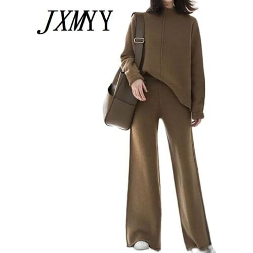 JXMYY Thin Knit Suit 2020 New Ladies Western Temperament Sweater Wide Leg Pants Fashion Autumn And Winter Two-Piece Suit