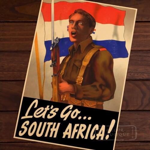 Lets go South Africa to fight Flags History WW2 Stars Vintage Retro Kraft Decorative Poster DIY Wall Canvas Sticker Posters Dec
